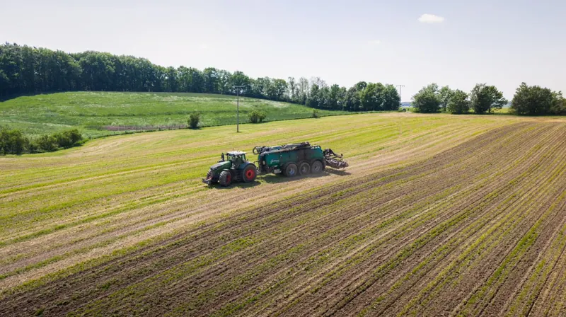 Fendt mit Samson Güllefass beim Ausbringen am Hang